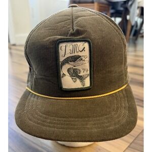 LMC Corduroy Fishing Hat Olive Green Strapback Fish Patch Rope Cap OSFA